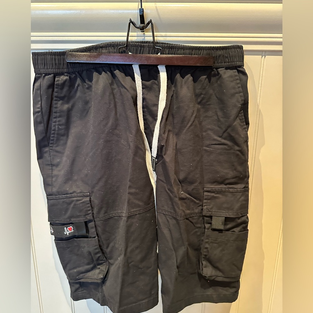 FASHION OF Boys Size L Black Cotton Cargo Shorts with Drawstring